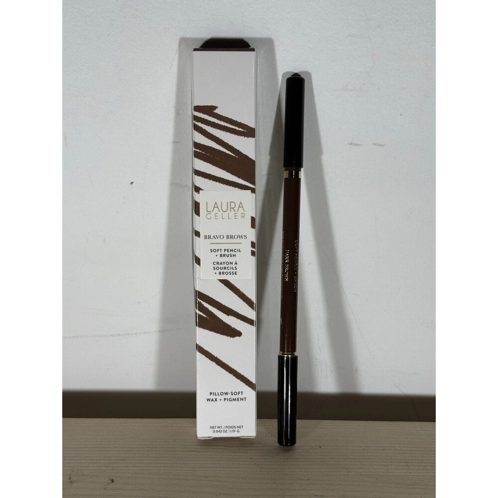 Laura Geller Bravo Brows Soft Pencil + Brush - DARK BROWN -  0.042 oz - New